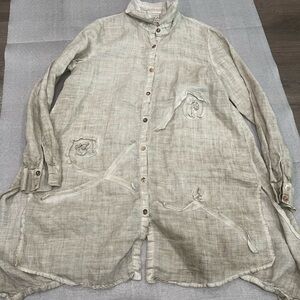 [M]Beulah Light Beige ASYMMETRICAL DETAIL A-LINE MIDI Ramie Linen SHIRT DRESS